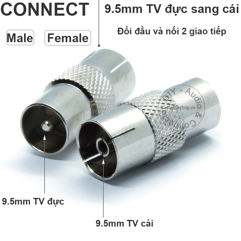 Đầu nối cổng RF TV 9.5mm đực sang cái cho ăng ten TV clear key Đầu thu kỹ thuật số Đầu DVB (1 chiếc)