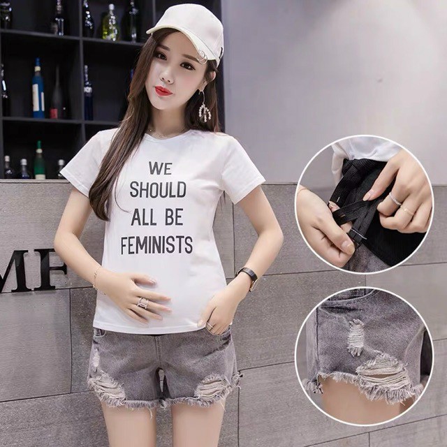 Quần short jean rách cho mẹ bầu