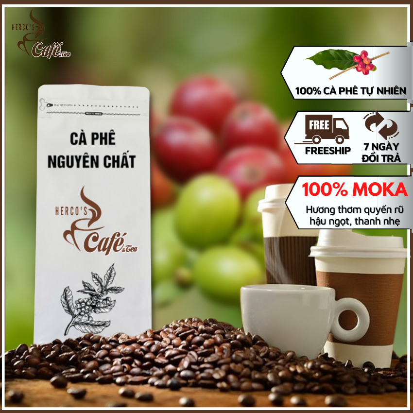 [FREE SHIP] 1KG Cà phê hạt rang xay nguyên chất (100% MOKA) HECOR COFFEE - MOKA xay dùng pha phin - cafe pha máy
