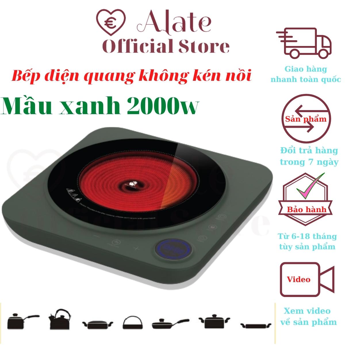 Bếp điện quang Gali 2000w, đun nấu dạng hồng ngoại không kén nồi mặt đá ceramic thân nhựa chọn chức năng cảm ứng, bảo hành 12 tháng chính hãng Alate store