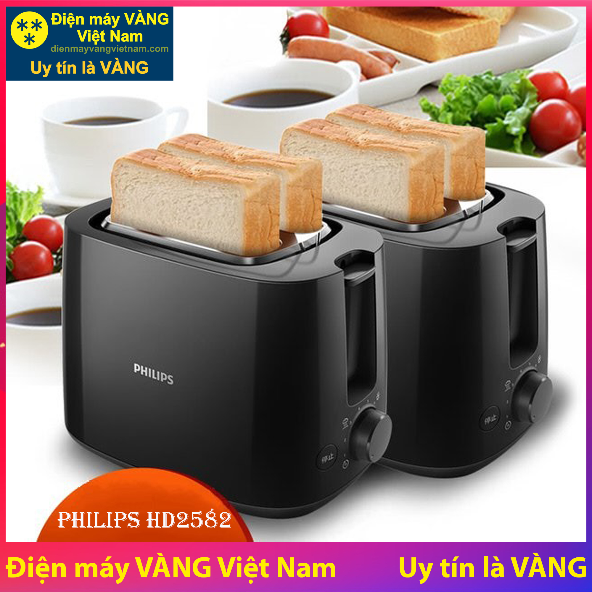 Máy nướng bánh mì Philips HD2582 (Đen) - Hàng nhập khẩu