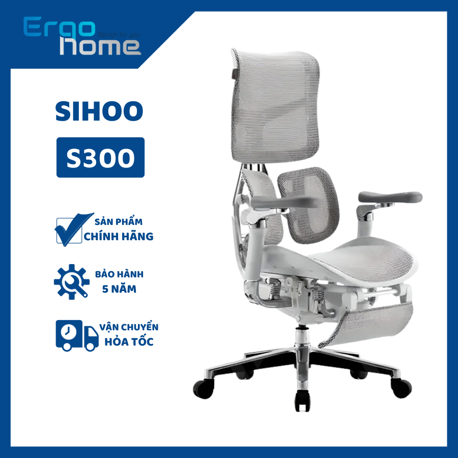 Ghế xoay văn phòng ergonomic Sihoo AU (Sihoo Doro S300) Công thái học BH 5 Năm, thiết kế hiện đại, êm ái - ERGOHOME