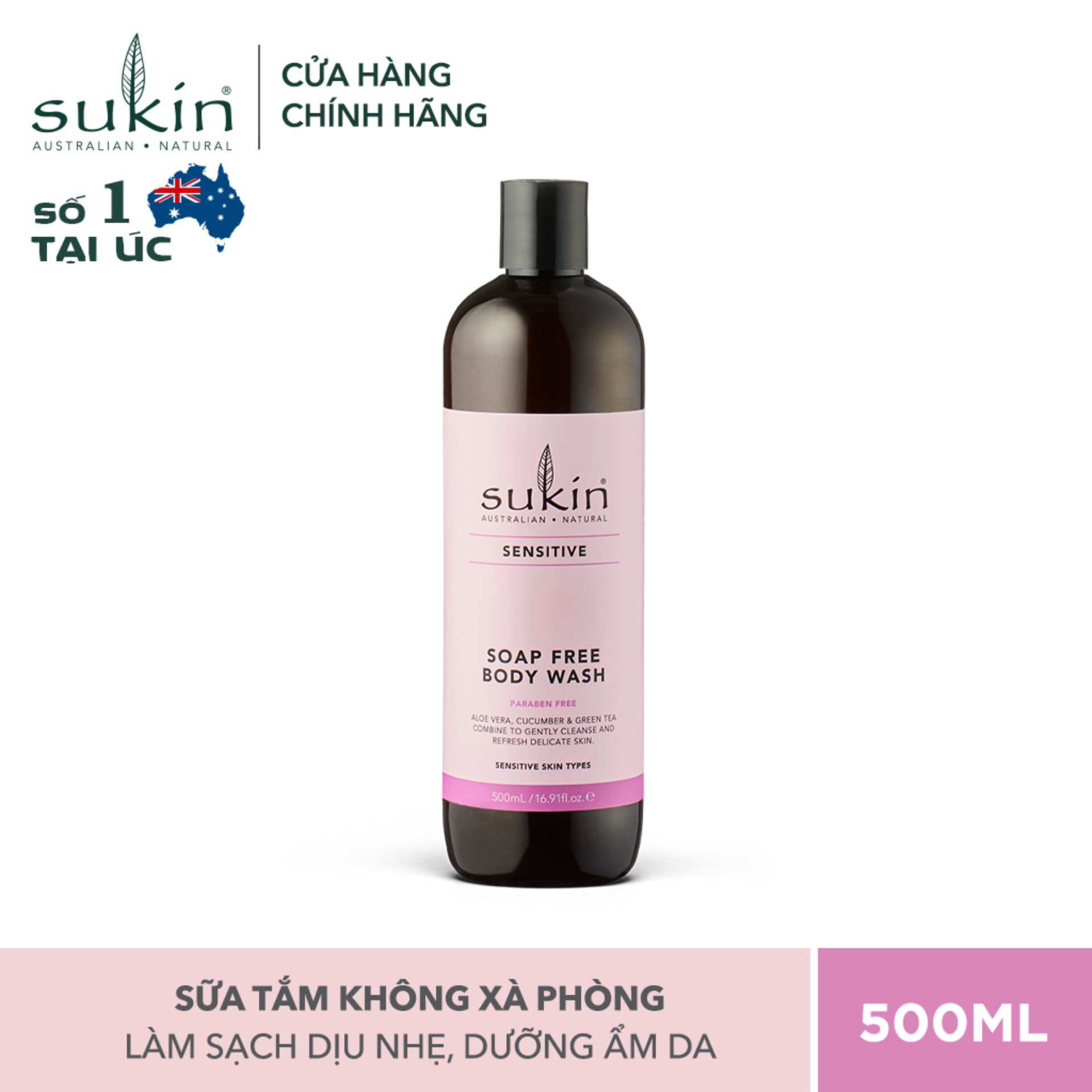 [HCM][QUÀ TẶNG ĐƠN TỪ 300K]Sữa tắm không xà phòng cho da nhạy cảm Sukin Sensitive Soap Free Body Wash 500ml