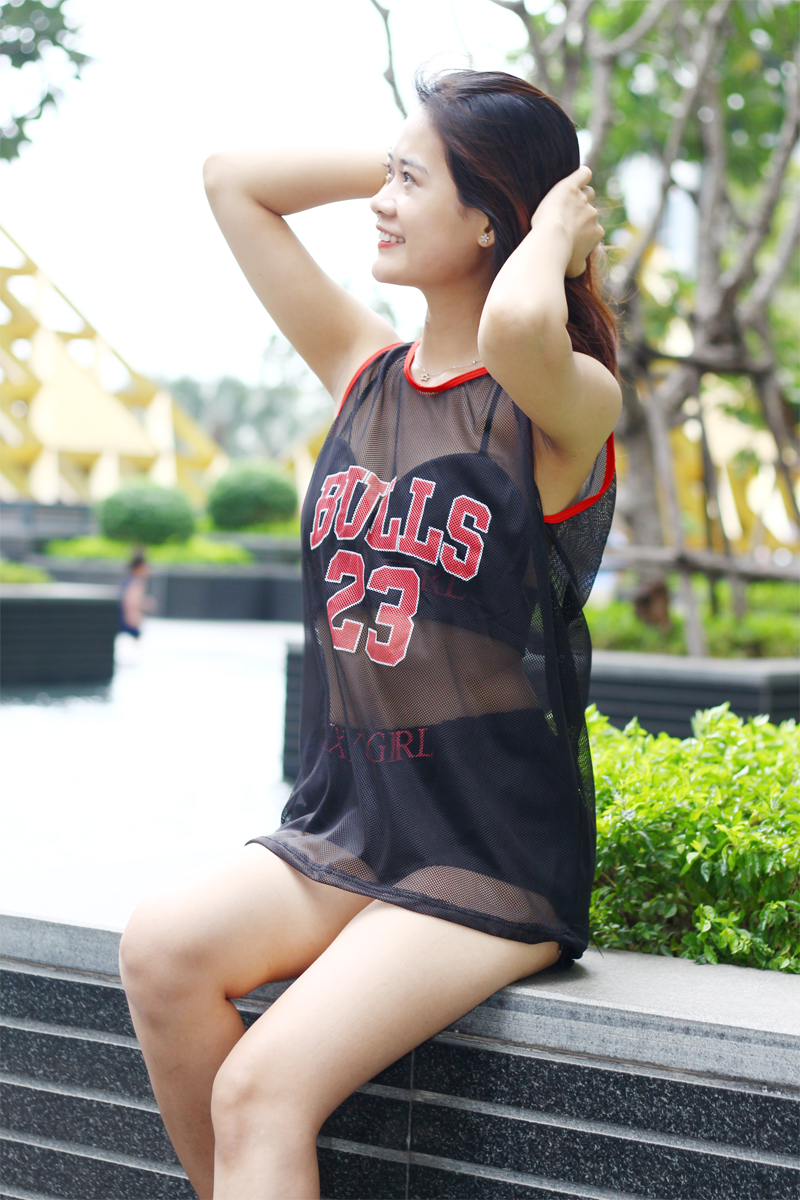 [HCM]Set đồ bơi bikini 3 mảnh đi biển kèm áo lưới bulls 23 thời trang