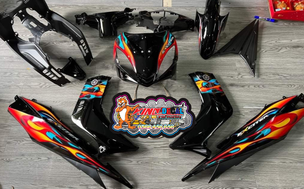 Tem Rời Exciter 2010 mẫu lửa màu đen đỏ vàng xanh trắng