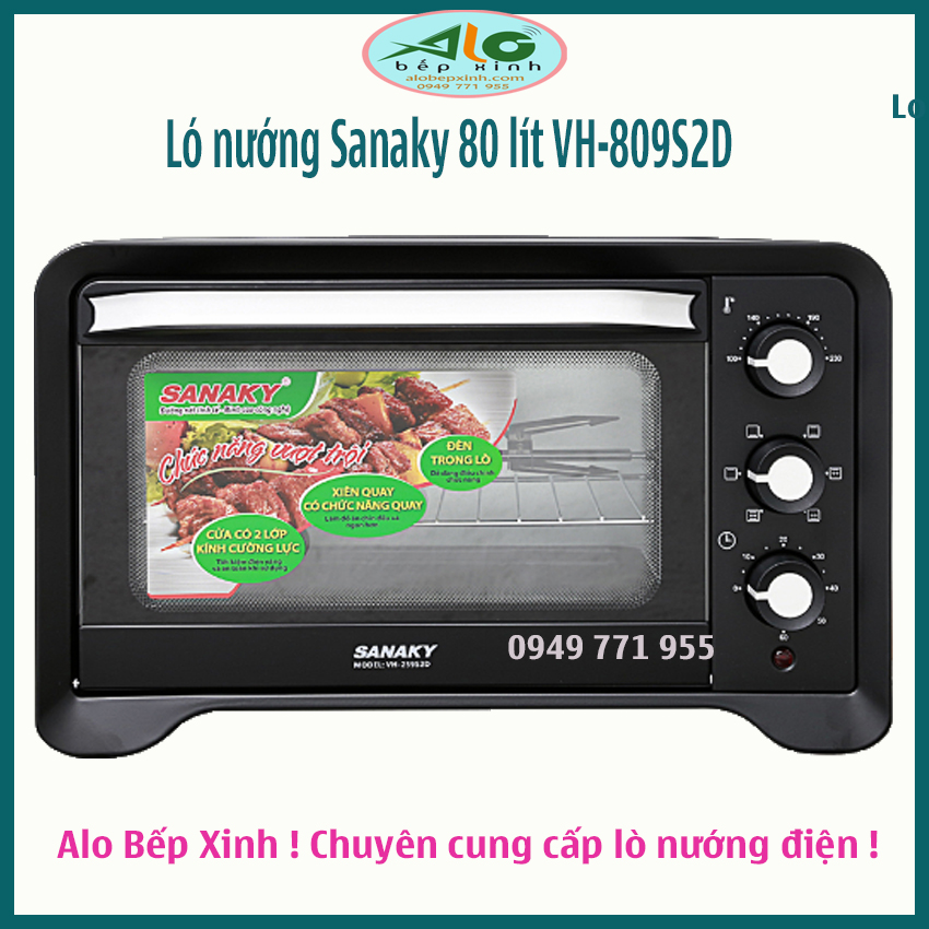🌻 Lò nướng Sanaky 80 lít VH-809S2D 🌻 - công suất 2.200W - Thanh  nướng M - Quạt đảo nhiệt  - ALo Bếp xinh