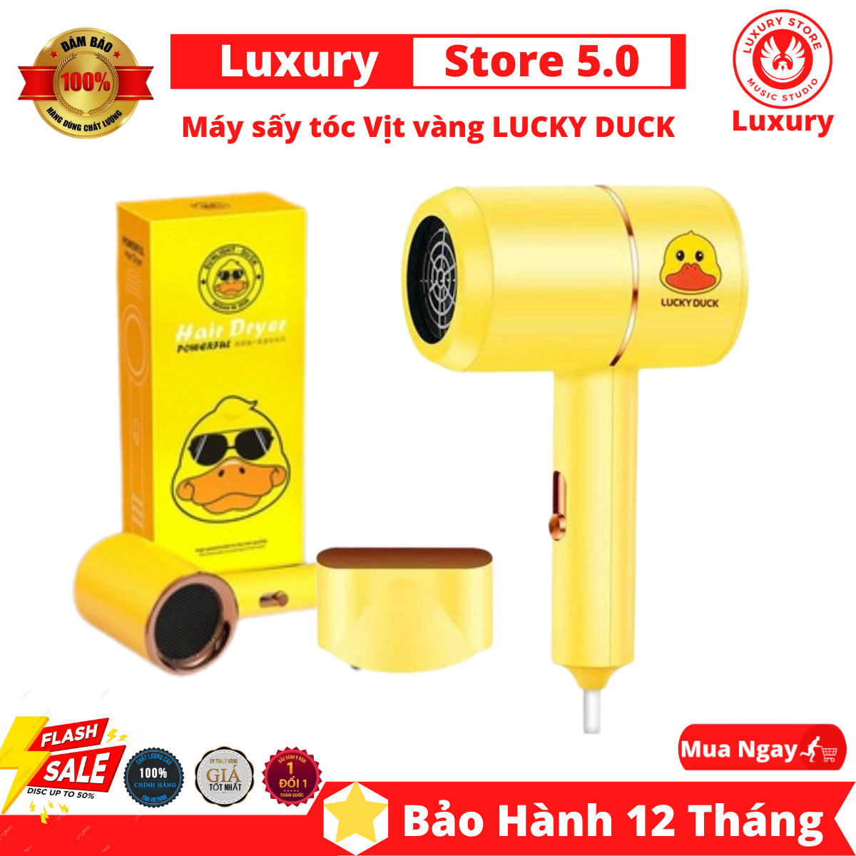 Máy sấy tóc lucky duck, máy sấy tóc mini, máy sấy tóc 2 chiều nóng, lạnh công suất 800w, máy sấy tóc hình chú vịt vàng cute, 3 tốc độ gió sấy nhanh khô,công suất mạnh mẽ, siêu dễ thương, bảo hành 12th