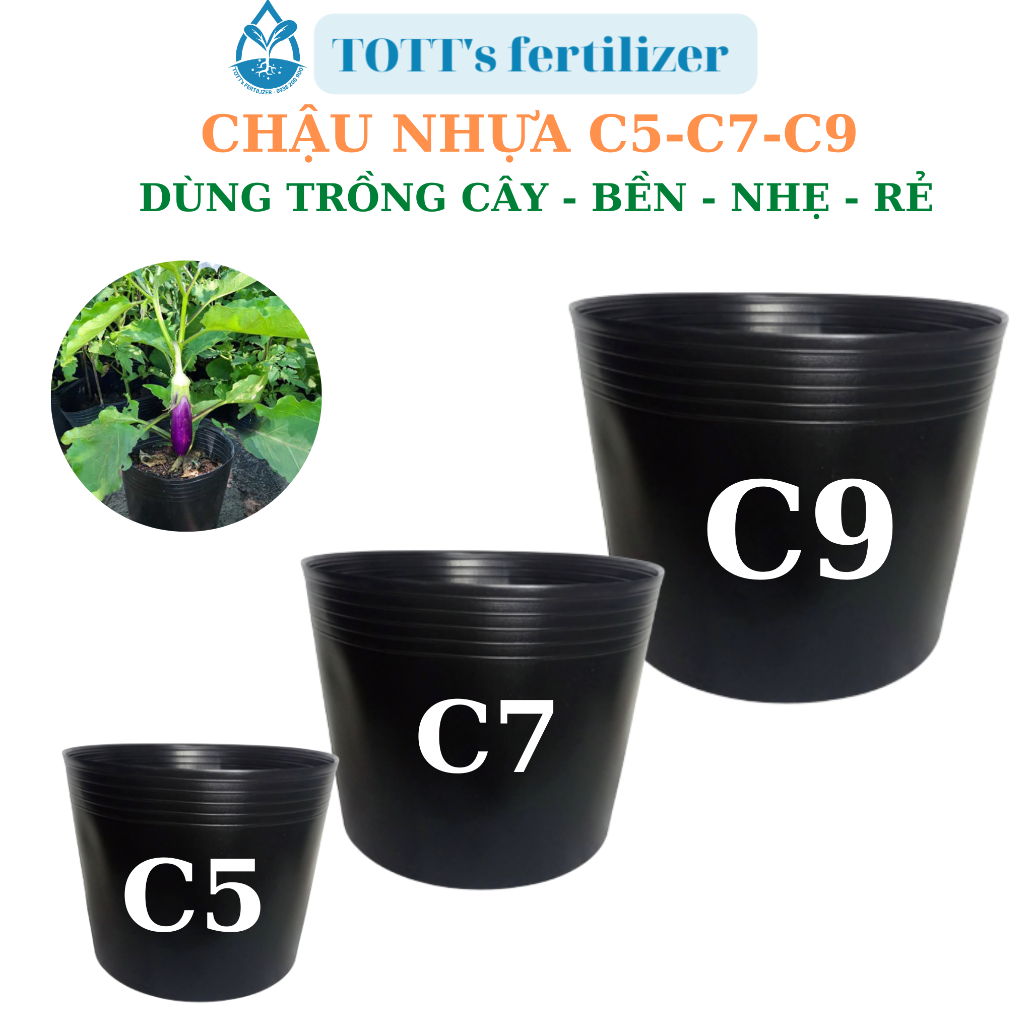 Chậu nhựa đen C5, Chậu nhựa đen C7, Chậu nhựa đen C9, dẻo, bền, nhẹ dùng trồng cây