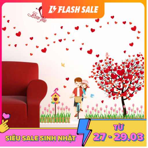 Giấy dán tường 3D chủ đề tình yêu trái tim hồng đỏ có sẵn keo bóc dán dễ dàng trên mọi bề mặt Zooyoo Home Decor