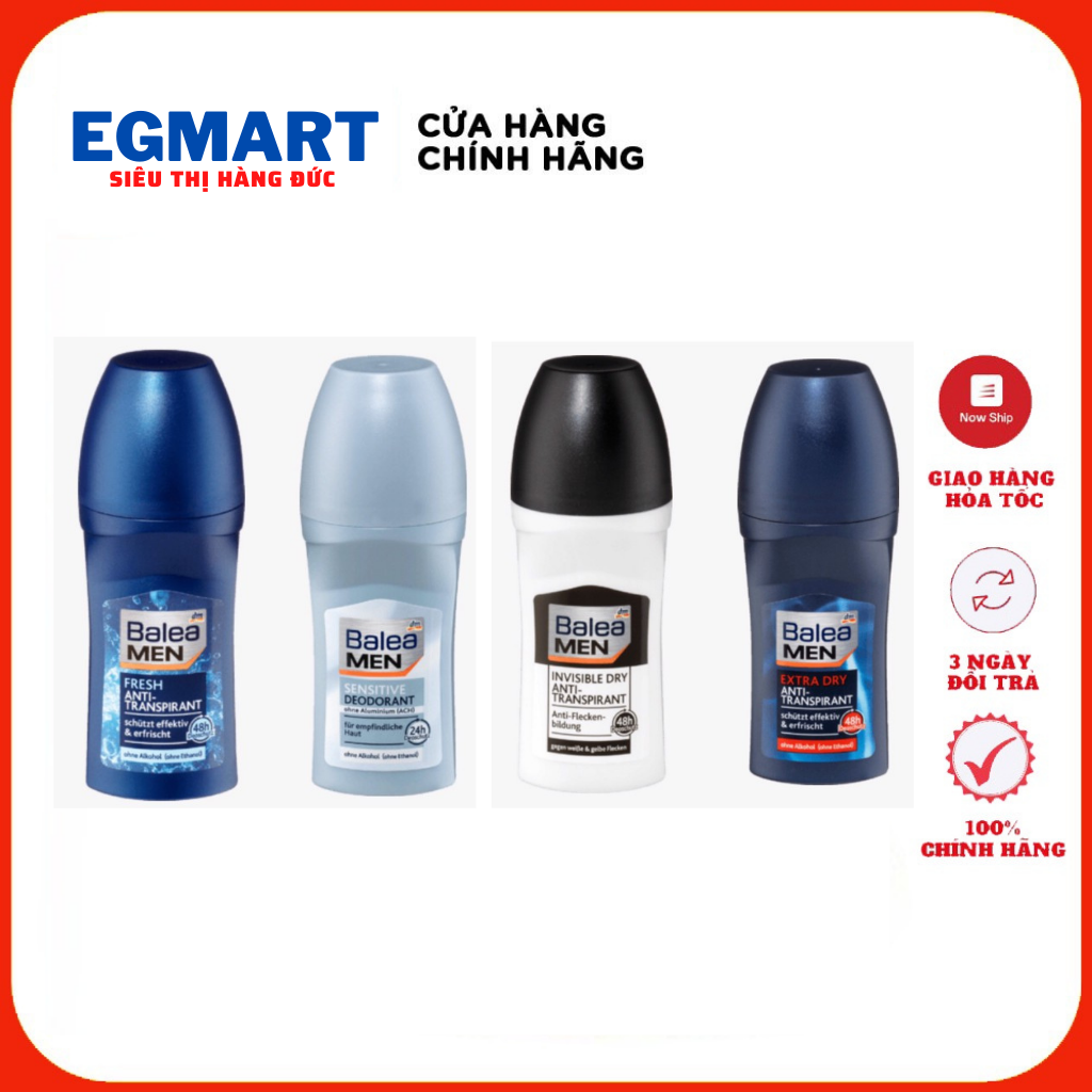 Lăn khử mùi nam siêu khô thoáng chống ố áo Balea men 50ml - Đức
