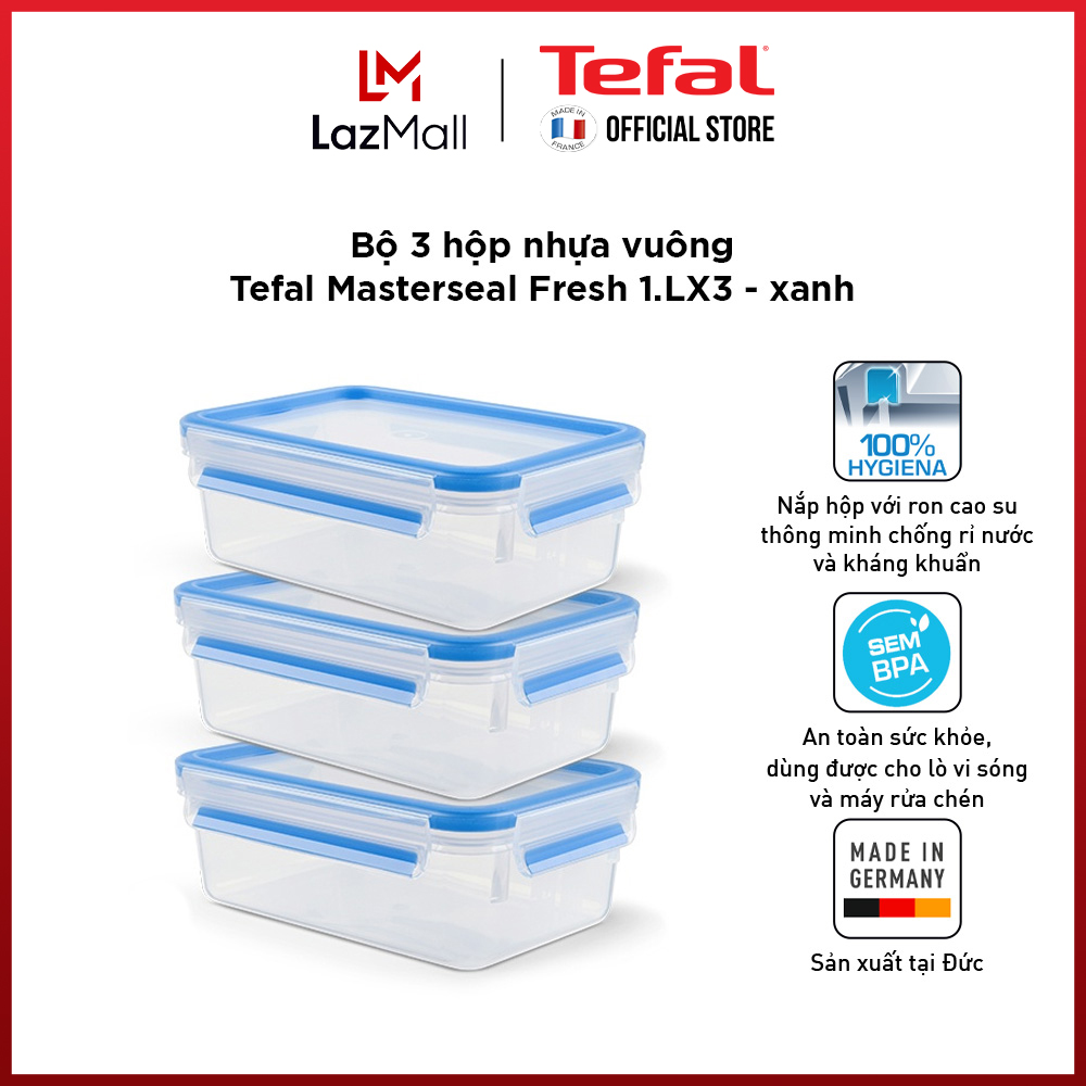 Bộ 3 hộp bảo quản thực phẩm nhựa Tefal Masterseal Fresh - Gian hàng chính hãng bảo hành 2 năm-BO3PLA7