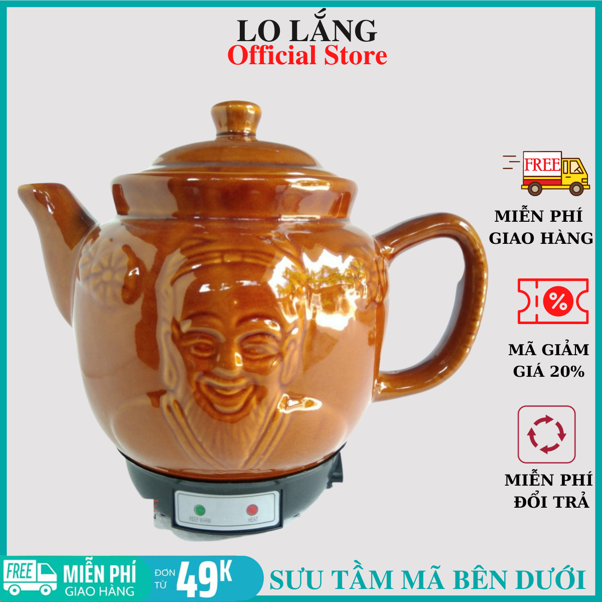 Ấm siêu tốc Siêu sắc thuốc bắc điện 2.8L , 2 chế độ tự động chuyển chế độ nấu 2.8L - Gốm Bát Tràng giao màu ngẫu nhiên