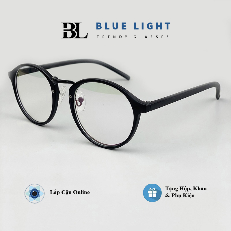 Gọng Kính Cận, Kính Giả Cận Nam Nữ, Mắt Tròn Gọng Đen Nhám Hàn Quốc - BLUE LIGHT