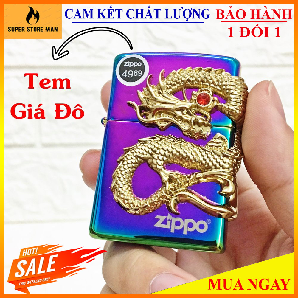 [BẢN GIỚI HẠN] Bật Lửa, Hộp Quẹt Zippo-Mỹ Mạ Chorme Cao Cấp – Made In Usa Có Tem Đỏ – Khắc Sâu Mộc Đáy, Vỏ Ruột Trùng Khớp - Rồng Nối Cẩn Ngọc Cực Chất – Hàng Xịn Full Box#Titan