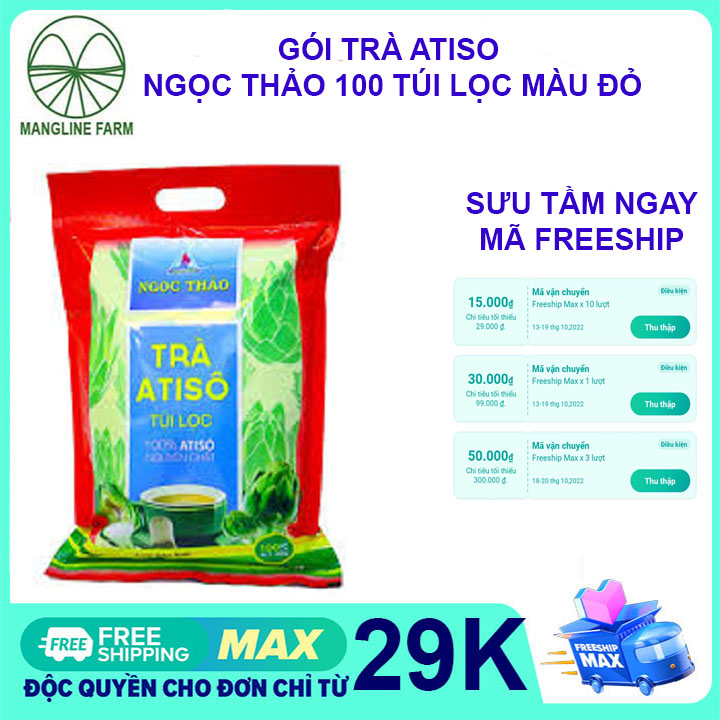 [FREESHIP 15K CHO ĐƠN 29K] Gói trà Atiso túi lọc Ngọc Thảo loại đặc biệt 100 túi màu đỏ trà thanh nhiệt giải độc gan, dễ ngủ, đẹp da mặt, Đặc sản Đà Lạt