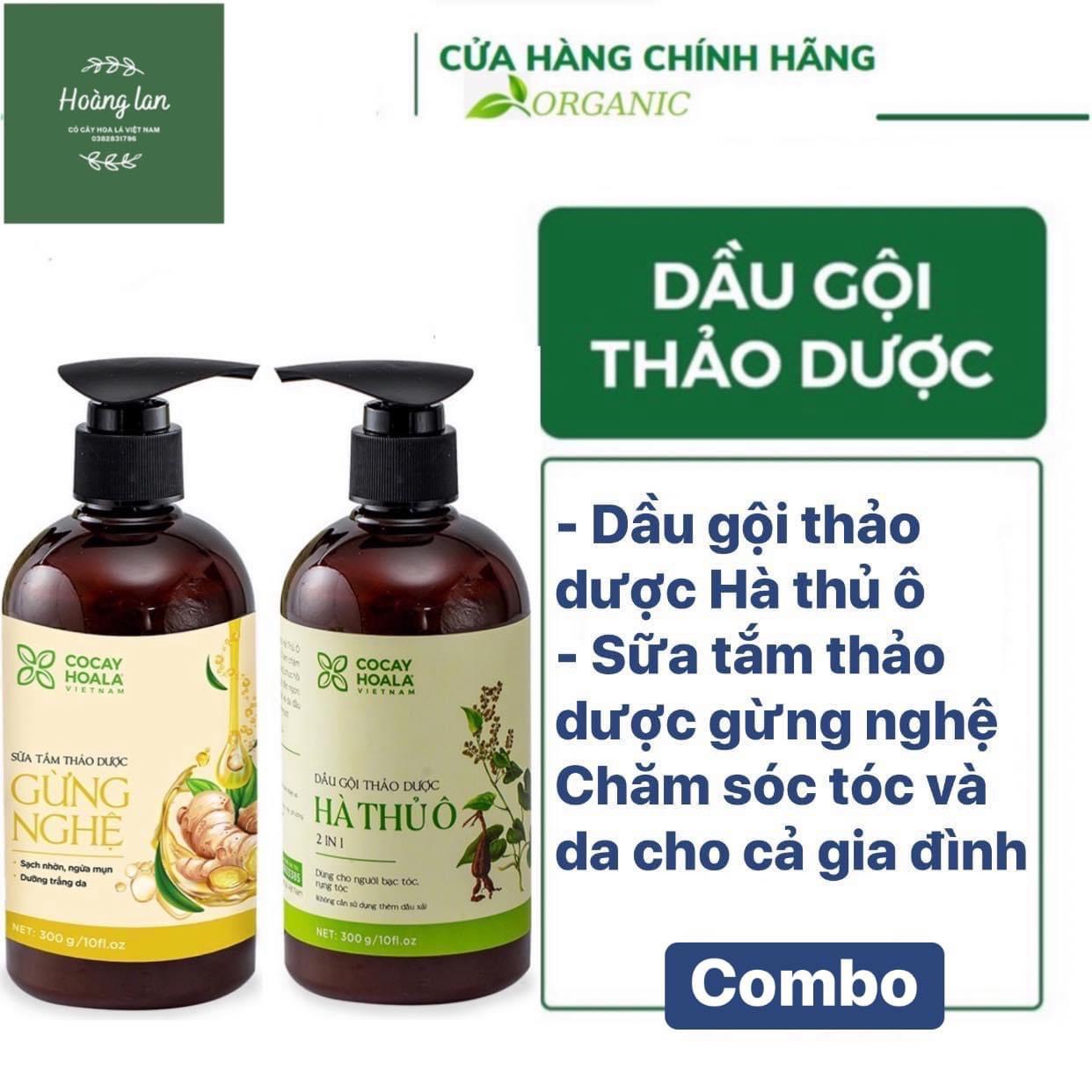 Combo dầu gội hà thủ ô + sữa tắm thảo dược gừng nghệ