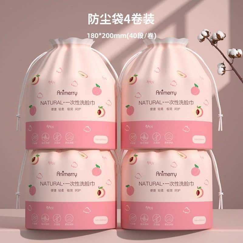 Khăn giấy khô Animerry đa năng dạng cuộn - kèm túi đựng xinh xắn LaShiNo