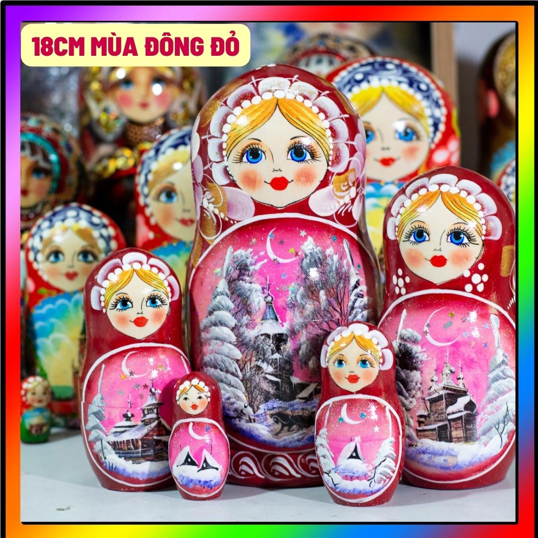 Bộ búp bê nga matryoshka 5 lớp 18cm "phong cảnh mùa đông" cực đẹp và độc đáo