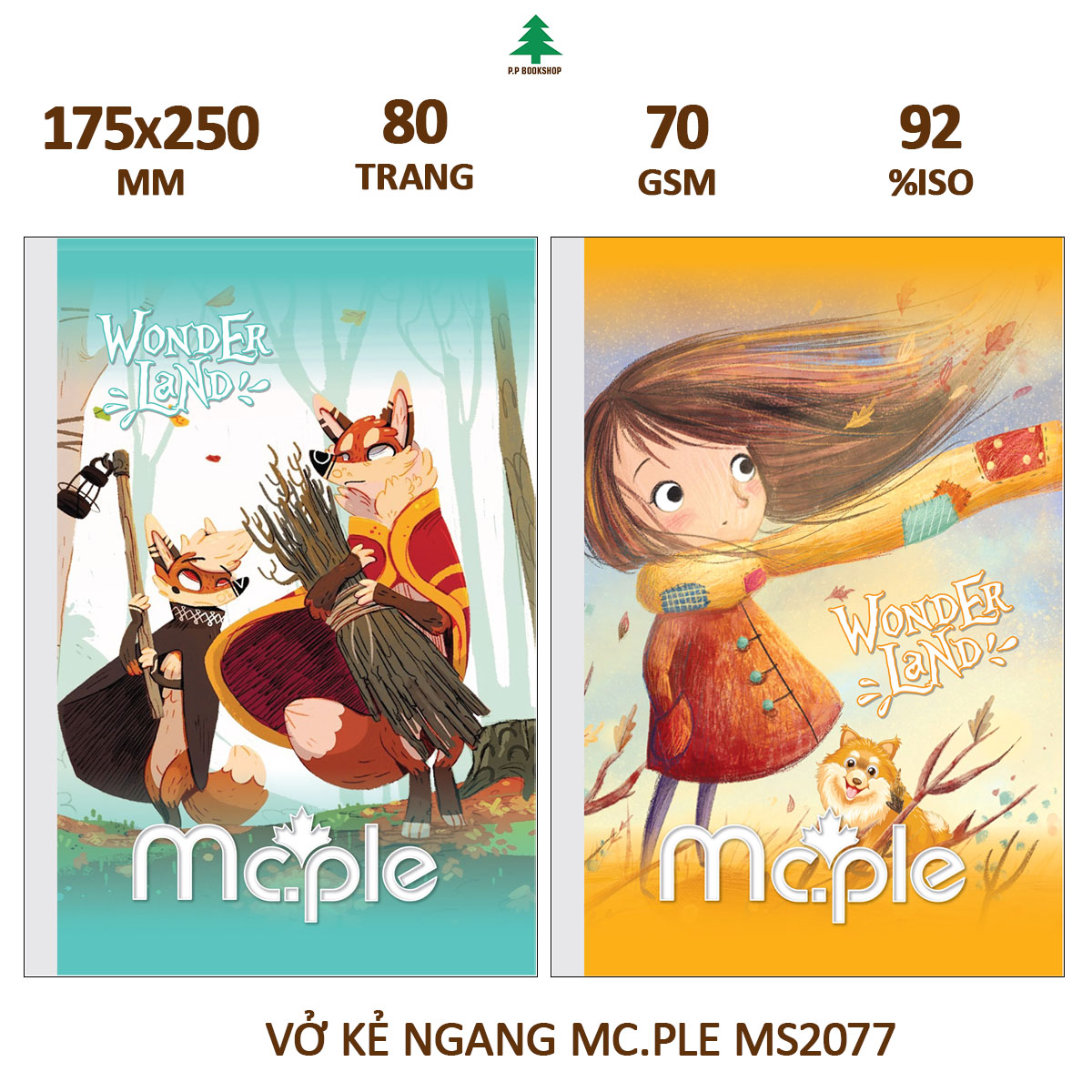 Vở kẻ ngang b5 mc.ple 80 trang wonderland, định lượng 70gsm, độ trắng 92% iso - sổ tập vở chất lượng, bám mực tốt - ms2077