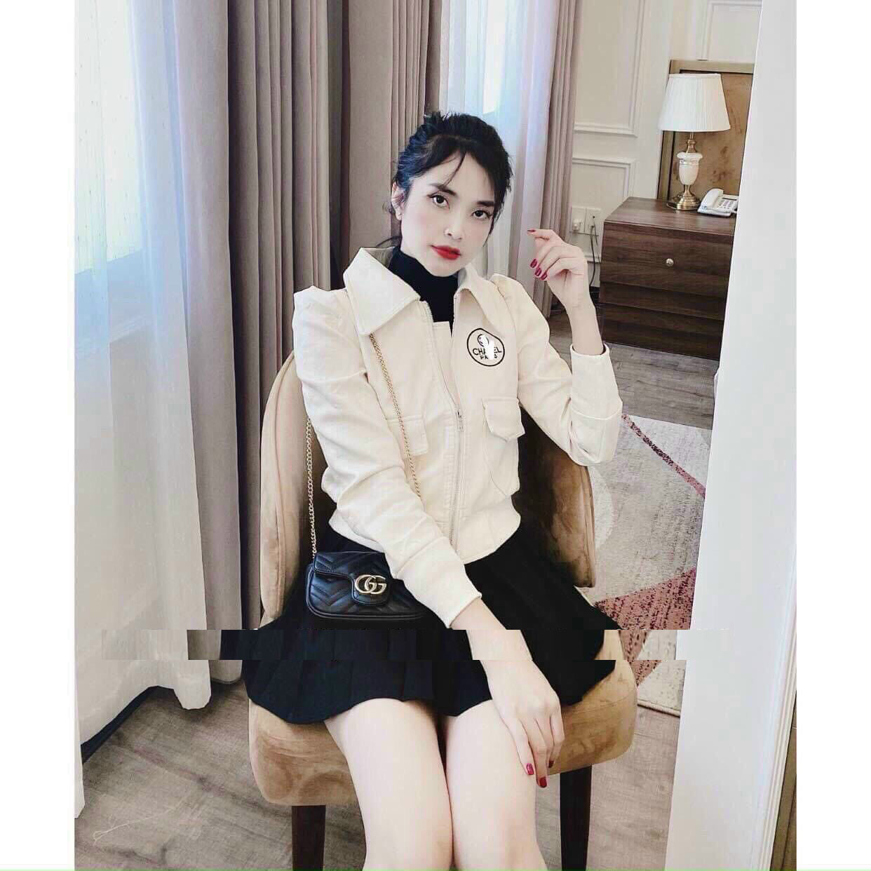 Áo khoác nữ chất liệu DA mùa đông mùa hè mặc đều sang chảnh