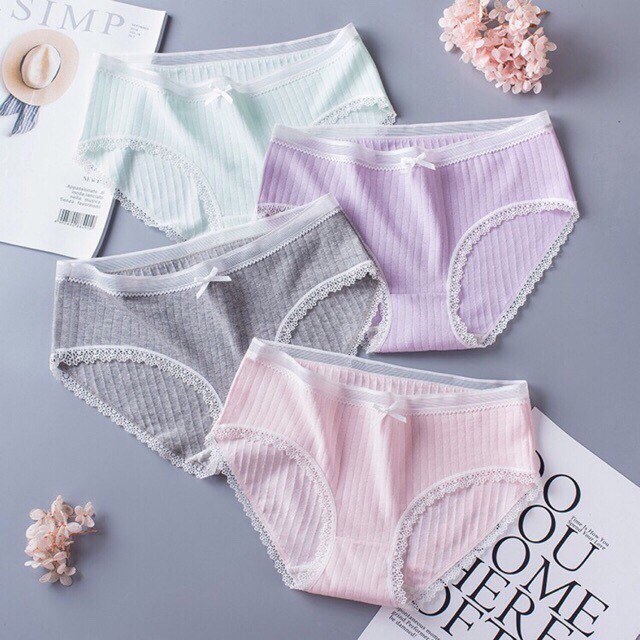 Set 5 quần lót cotton tăm viền ren phối nơ ms5362