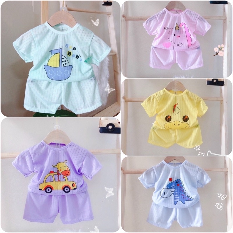 Đồ Bộ Cộc Tay Đáng Yêu Cho Bé Trai Bé Gái - Chất Cotton Giấy Màu Mềm Mát Họa Tiết Dễ Thương - Quần Áo Trẻ Em - Quần Áo Cho Bé Sơ Sinh 3kg Đến 14kg