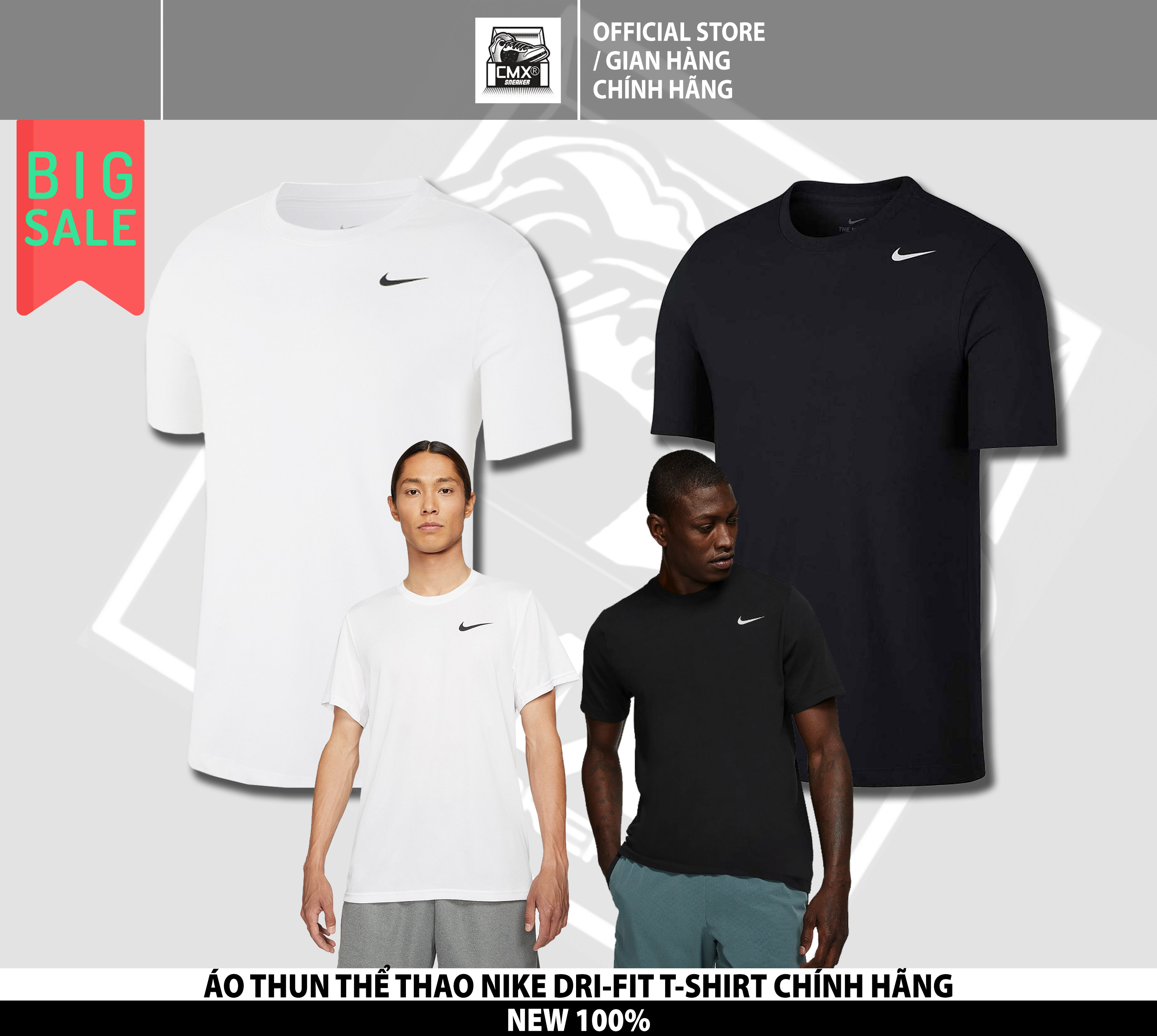 Áo thun nike dri-fit trắng / đen chính hãng - real authentic