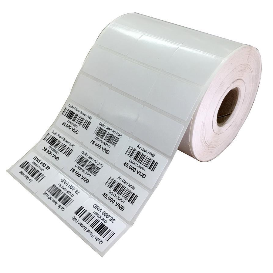 Hộp 5 cuộn giấy in mã vạch thường 35x22 mm, 3tem/hàng, cuộn 50m.