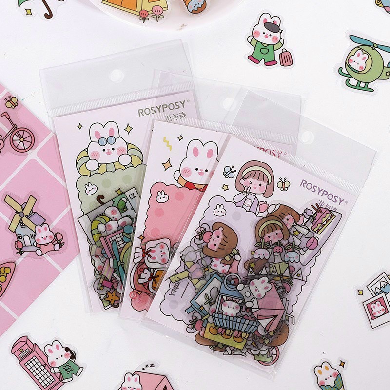 Set 40 sticker trang trí sổ tay thủ công ngẫu nhiên dễ thương