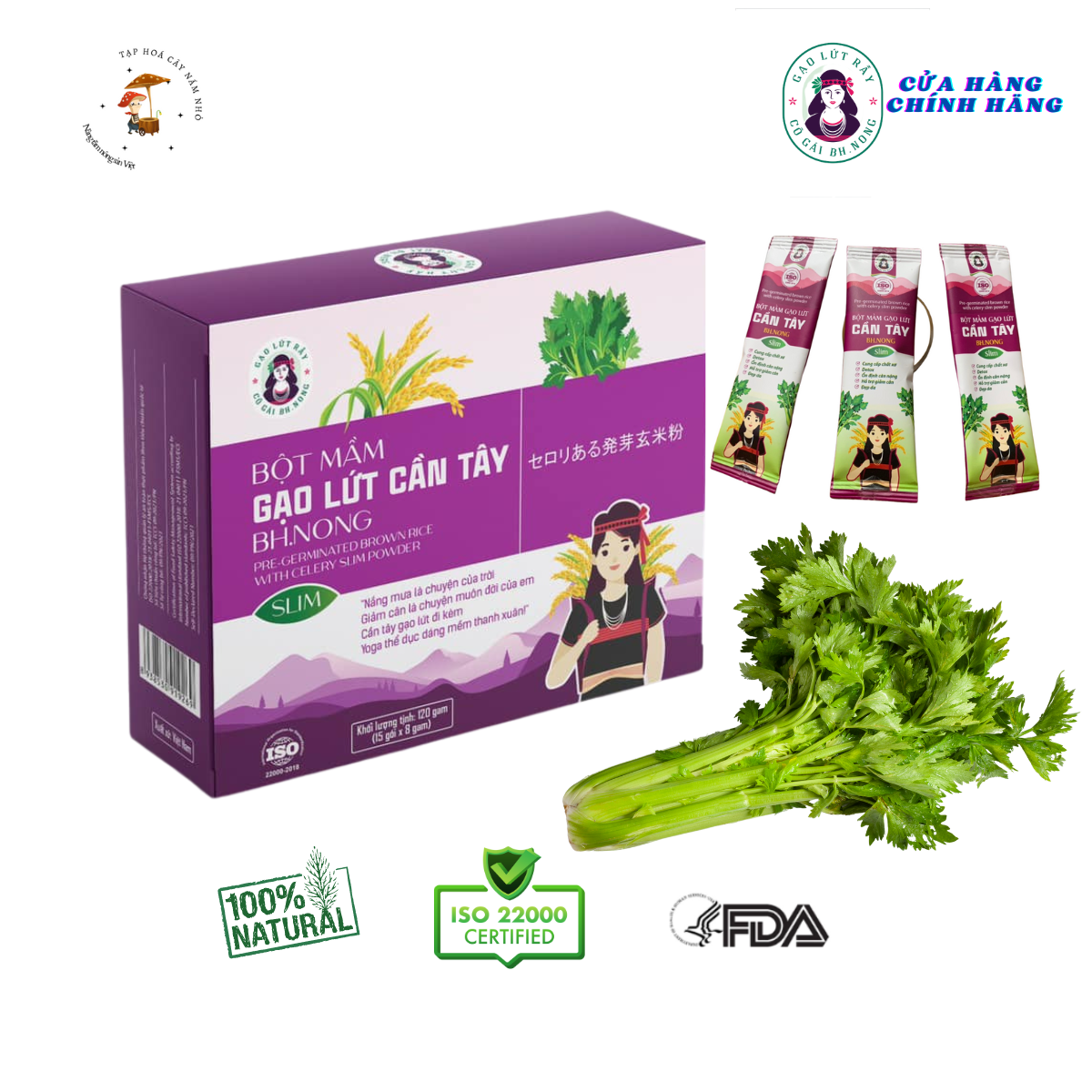 Bột mầm gạo lứt cần tây Bh.Nong giảm cân, giữ dáng, đẹp da, detox