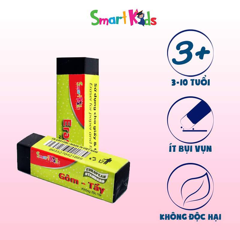 Gôm tẩy nhiều màu SmartKids xoá sạch, ít vụn, không làm rách giấy, nhỏ gọn dễ cầm nắm SK-ER010BL