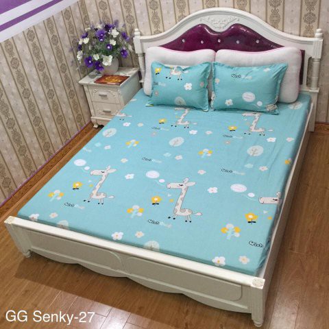 Bộ chăn ga poly Hàn Quốc Hươu Cao Cổ Xanh 5 món Sang Trọng chất liệu đẹp