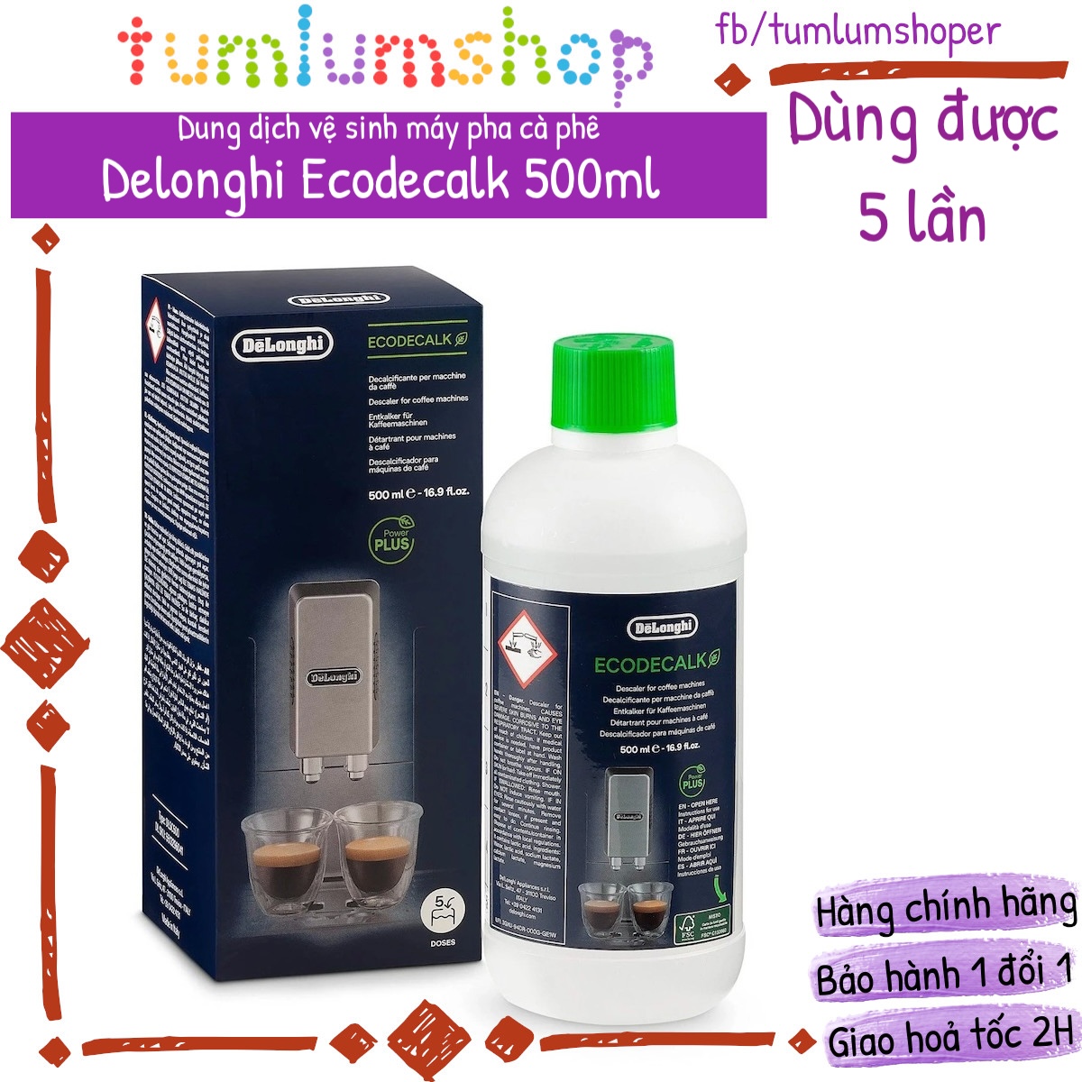 Delonghi EcoDecalk 500ml Dung dịch vệ sinh máy pha cà phê