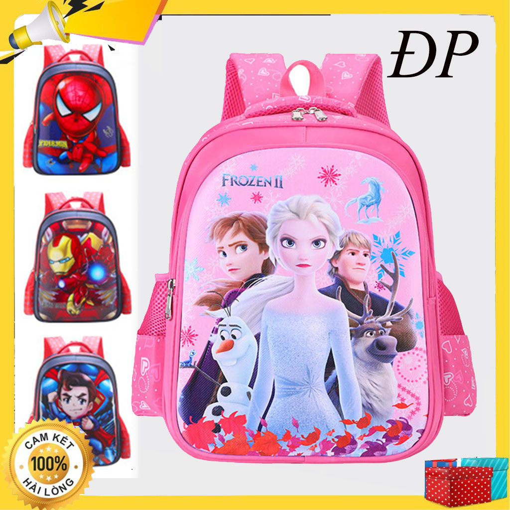 Ba Lô Cho Bé Trai bé Gái Câp 1 Hình Đội Trưởng Mỹ - Captain America,Công chúa Elsa, Người nhện.  ba lô học sinh siêu nhẹ dành cho bé trai (balo hoc sinh di hoc cap 1), cặp sách trẻ em tiểu học hình siêu nhân