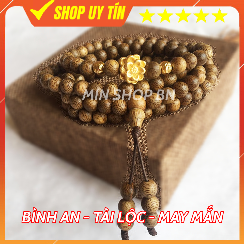 108 hạt trầm hương tự nhiên nguyên chất mix đài sen phủ vàng 24k ,Chuỗi 108 hạt trầm hương ĐOẠN TRỪ PHIỀN NÃO