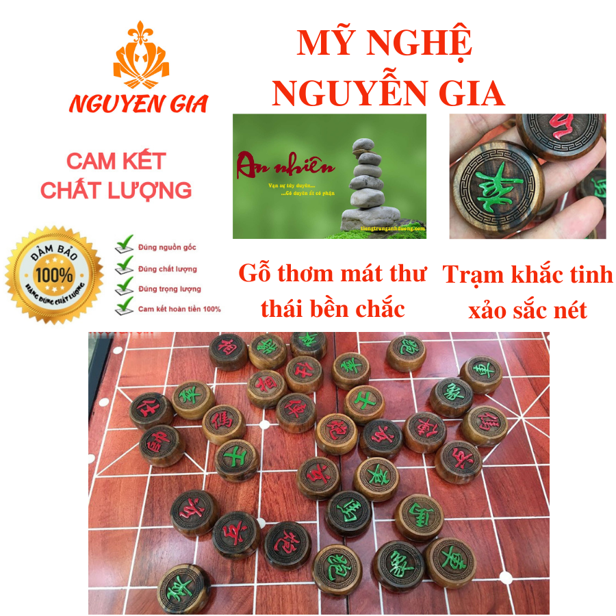 Quân cờ tướng cao cấp gỗ Bách Xanh thơm mát đường kính 4,0 cm (Không bao gồm bàn) siêu bền đẹp bảo hành 12 tháng