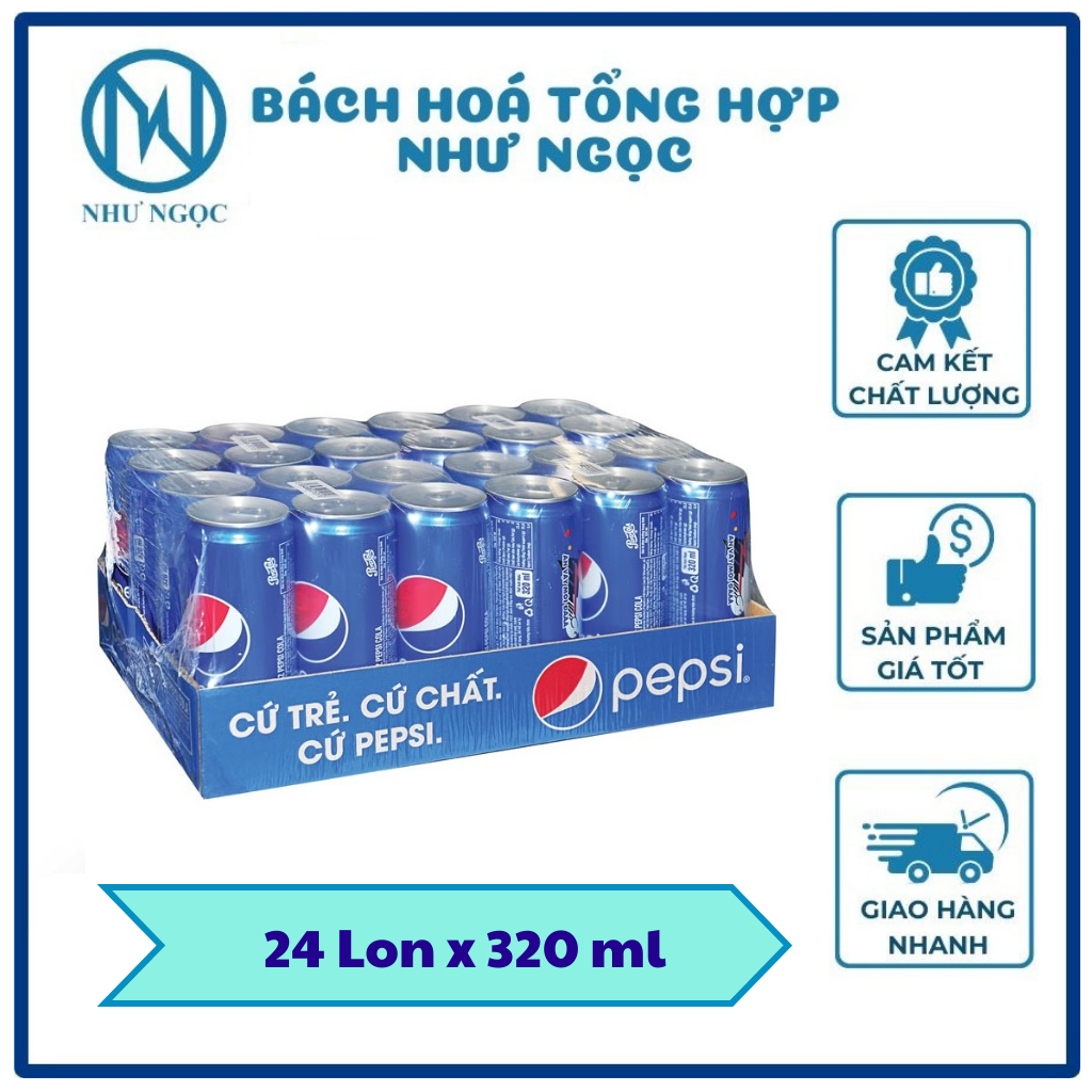[ THÙNG 24 LON ] Nước Ngọt Có Gas Pepsi Cola Lon 320 ml - Bách Hóa Tổng Hợp Như Ngọc