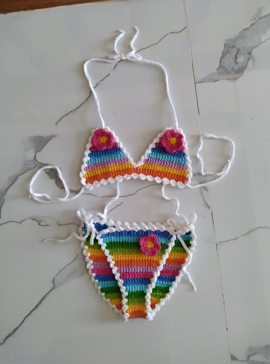 Bikini len handmade phối màu cho bé, bikini đi biển cho bé, đồ bơi đi biển cho bé