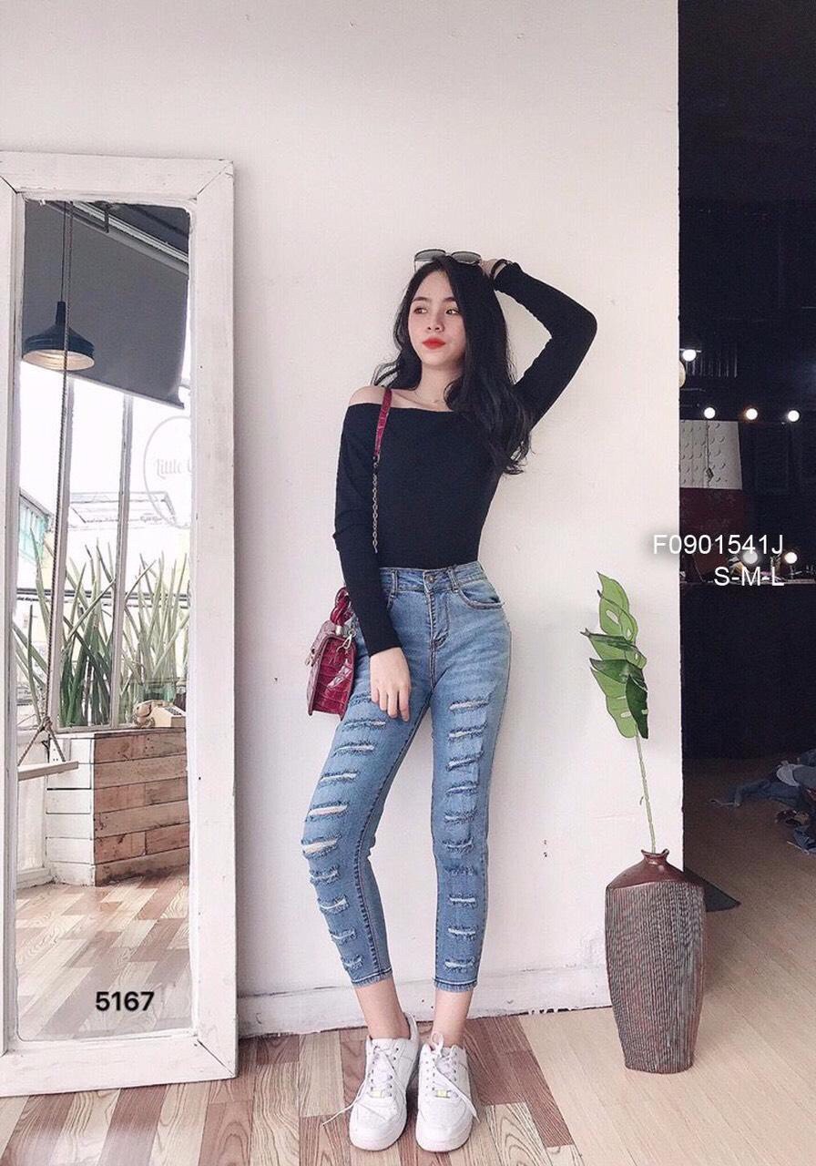 [HCM]Quần Jean Nữ Rách Siêu XinhKiểu Jean Co Giãn Lưng Cao Siêu Chất Nha Khách-JT39