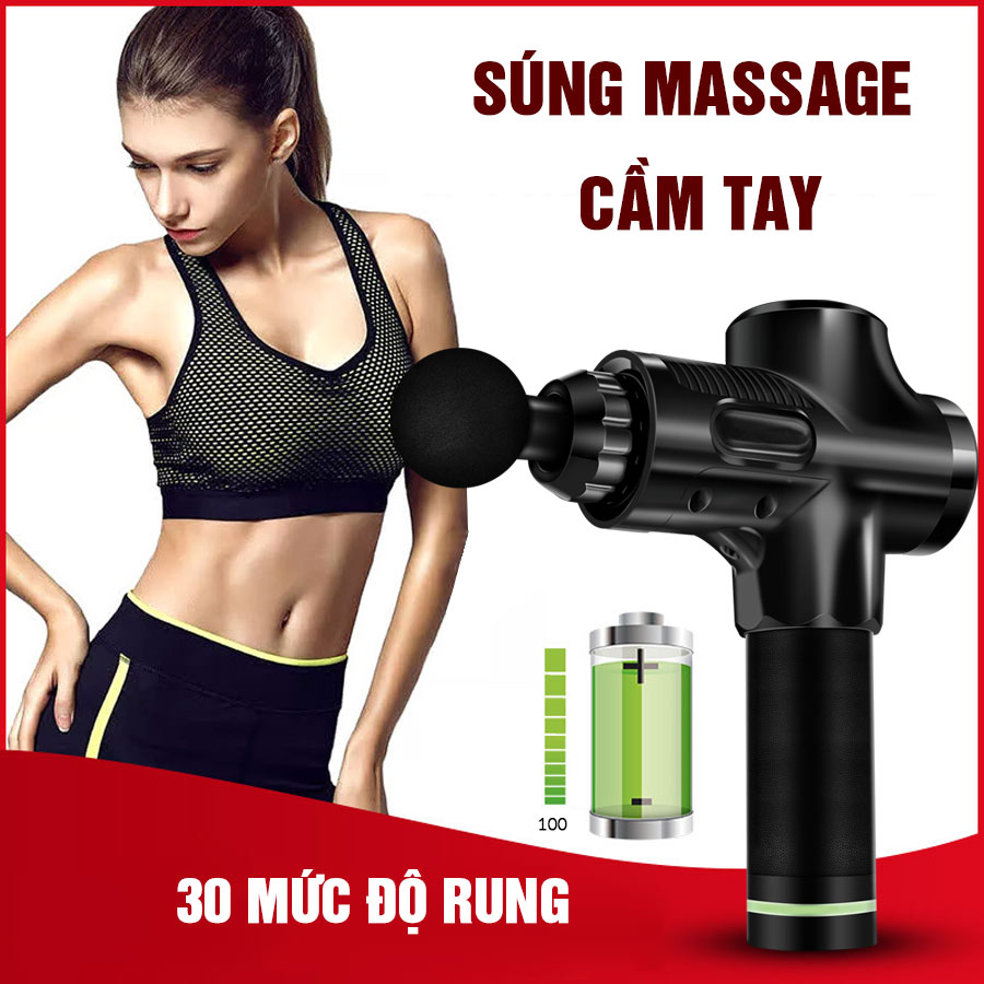 Súng Massage Cầm Tay 6 đầu, 30 mức độ rung Cát Á EM009 - Thiết bị massage trị liệu - Điều trị căng cơ - BẢO HÀNH CHÍNH HÃNG 1 NĂM