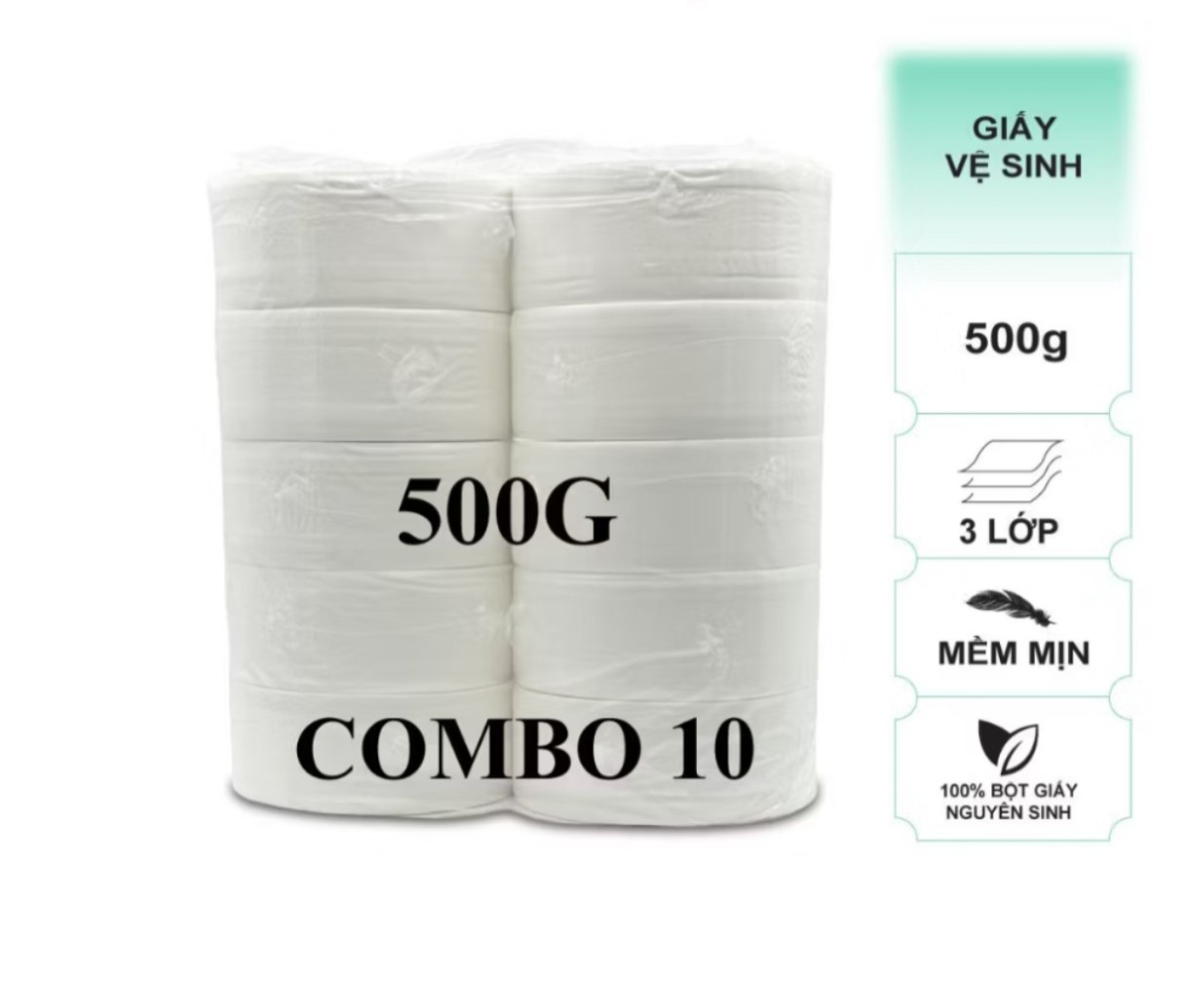 Combo 10 cuộn 500G Giấy vệ sinh công nghiêp cuộn lớn hàng 500 g