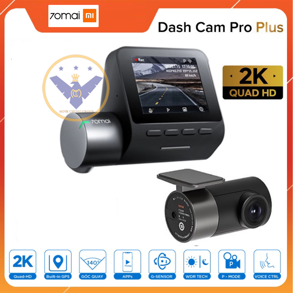 Camera hành trình xe ô tô 70mai Dash cam Pro Plus+ A500S kèm cam sau