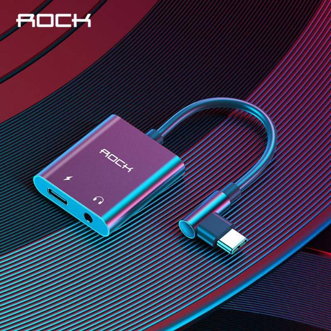 Cáp chuyển đổi ROCK CA01 Type-C to Jack 3.5mm + Type-C (RCB0754) cho Huawei, SamSung, Xiaomi, Ipad Pro