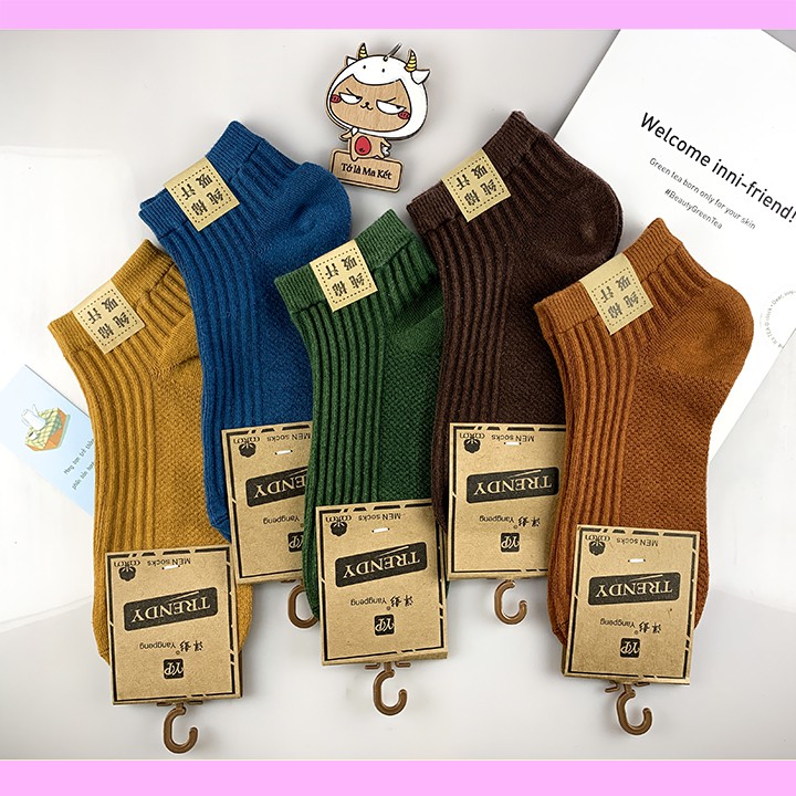[Mã FAMAYFA2 giảm 10K đơn 50K] Tất nữ cổ ngắn SET 5 ĐÔI phong cách vớ nữ Vintage, vải len tăm cotton cao cấp