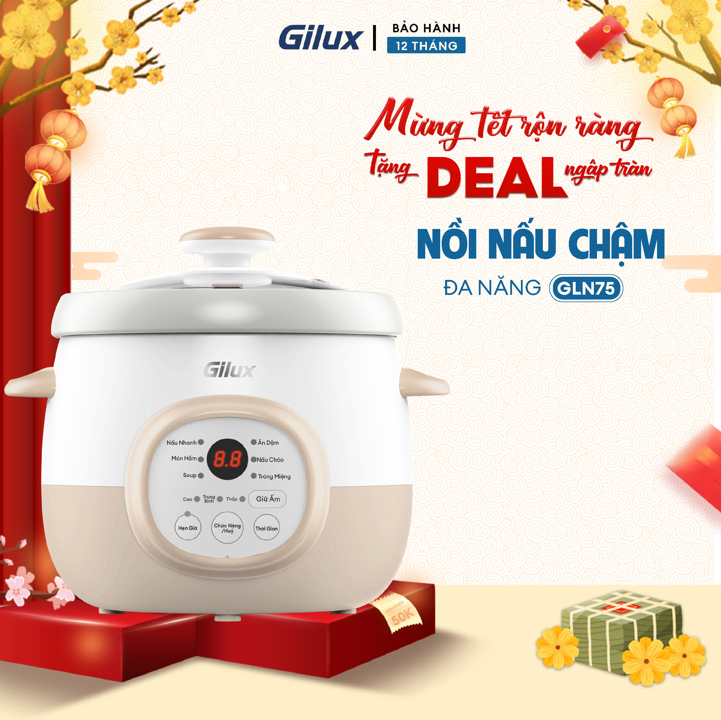 Nồi Nấu Chậm 1.5L GILUX GLN75 Chính Hãng Đa Năng Chưng Yến Điện Cách Thuỷ, Hầm Cháo, Nấu Cháo Chậm Cho Bé - BH12T