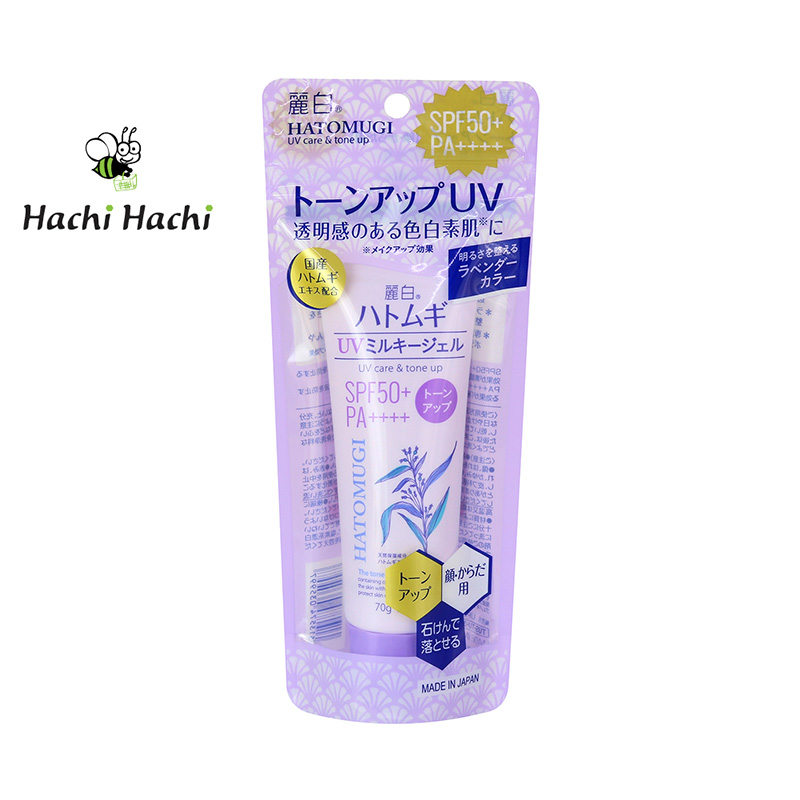 Gel chống nắng cấp ẩm nâng tone chiết xuất ý dĩ Hatomugi  SPF50+ PA++++ 70g - Hachi Hachi Japan Shop