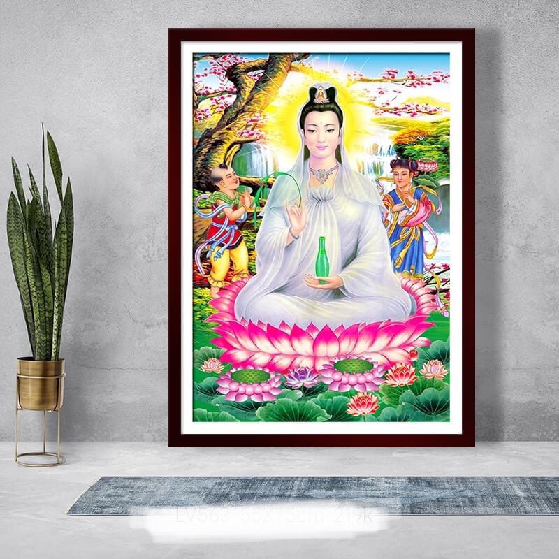 Tranh đính đá Phật Quan Âm Bồ Tát LV563 (75x55cm) - tranh chưa đính đá, không khung