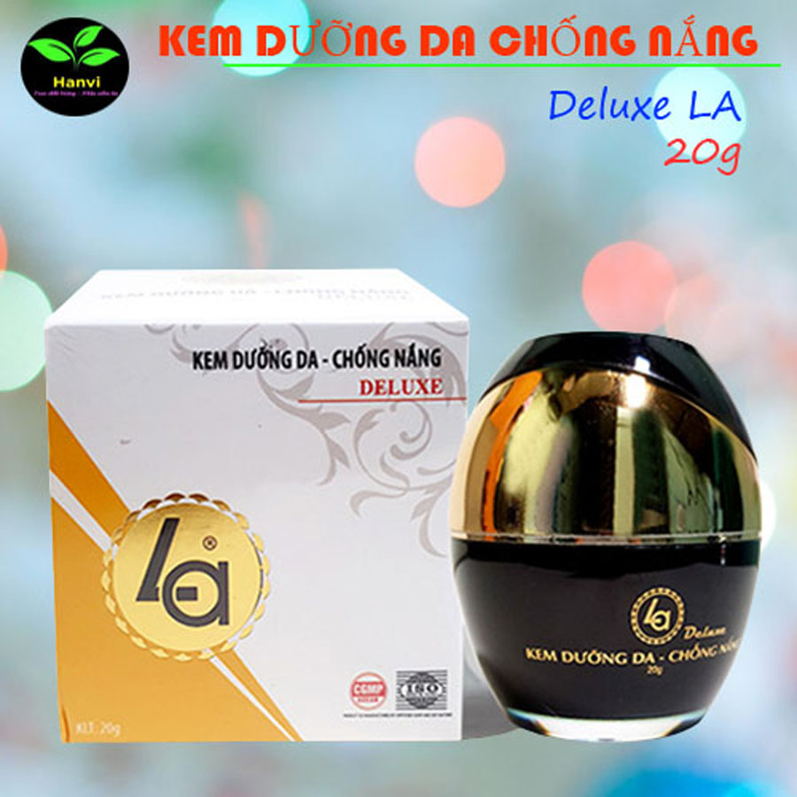 Kem Chống nắng Deluxe LA 20g. Chống nắng dưỡng trắng da - Mờ thâm nám, ngăn ngừa lão hóa da. Chính hãng Gia Bảo. Giá bao bì 369k