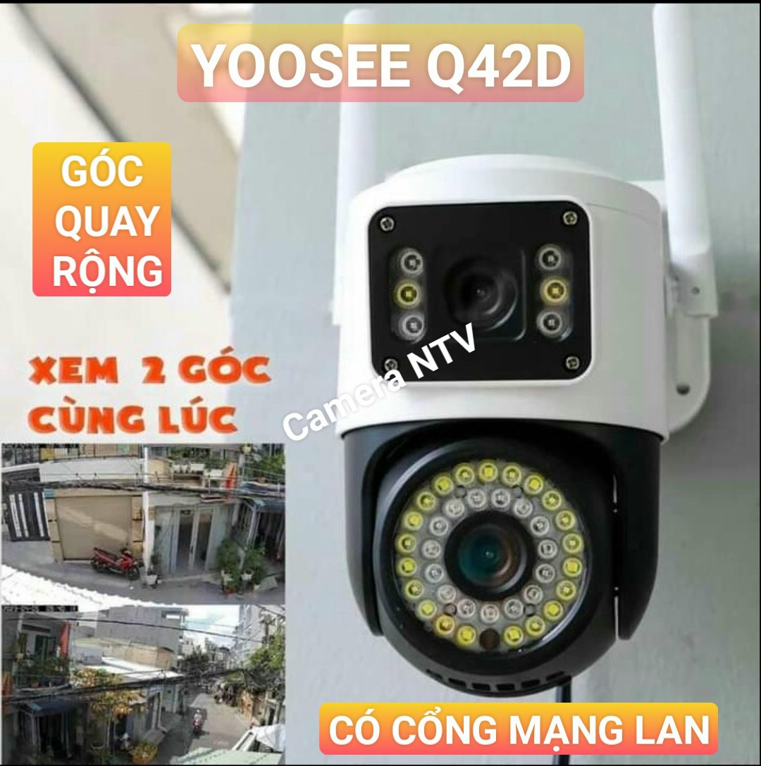 Camera ip Wifi YooSee PTZ Q42D 2 mắt - main chuẩn 4.0mpx - siêu nét góc quay rộng, ban đêm xem có mà