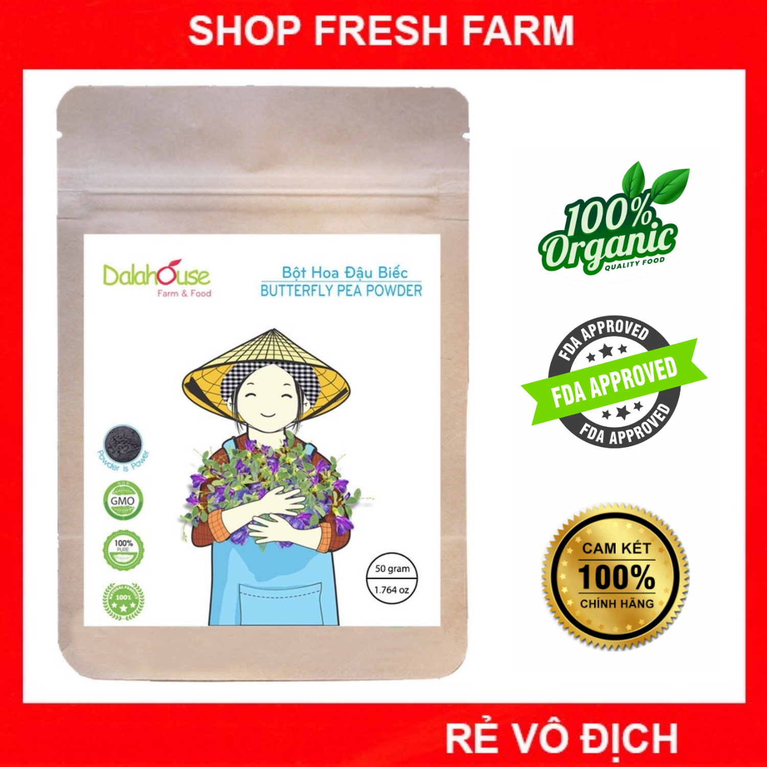Bột hoa đậu biếc tạo màu tự nhiên Dalahouse 100% hữu cơ